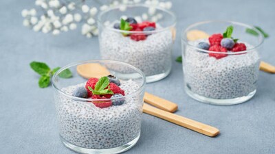 Chia Pudding: Soaked chia seeds in almond milk, garnished with a topping of berries, create a nutritious and gratifying dessert. (gettyimages) Chia Pudding: Soaked chia seeds in almond milk, garnished with a topping of berries, create a nutritious and gratifying dessert. (gettyimages)