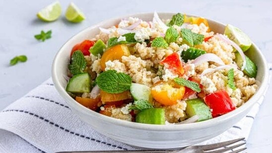 Quinoa salad recipeQuinoa Salad: Quinoa, a highly nutritious grain, can be used to create a salad by combining it with diced vegetables and a delicate vinaigrette dressing.&nbsp;(istockphoto)