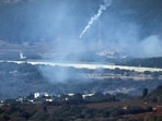 Israel-Hamas War: Flares are fired from northern Israel over the southern Lebanese border village of Aita al-Shaab. Israel-Hamas War: Flares are fired from northern Israel over the southern Lebanese border village of Aita al-Shaab.