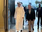 Israel-Hamas War: Qatari Prime Minister and Foreign Minister Sheikh Mohammed bin Abdulrahman bin Jassim Al Thani walks with United Nations Secretary-General Antonio Guterres during their meeting in Doha.