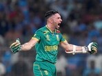 South Africa's Keshav Maharaj celebrates after winning the ICC Men's Cricket World Cup 2023 match against Pakistan, at MA Chidambaram Stadium, in Chennai South Africa's Keshav Maharaj celebrates after winning the ICC Men's Cricket World Cup 2023 match against Pakistan, at MA Chidambaram Stadium, in Chennai