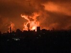 Footage shows balls of fire and smoke rising above Gaza City during an Israeli strike on October 27, 2023, as battles between Israel and the Palestinian Hamas movement continue. Footage shows balls of fire and smoke rising above Gaza City during an Israeli strike on October 27, 2023, as battles between Israel and the Palestinian Hamas movement continue.