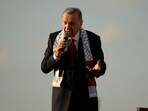 Israel-Hamas War: Turkish President Recep Tayyip Erdogan, speaks to the attendees during a rally.