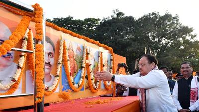 BJP national president JP Nadda during the closing ceremony of 'Sankalp Yatra', in Ranchi on Saturday. (ANI) BJP national president JP Nadda during the closing ceremony of 'Sankalp Yatra', in Ranchi on Saturday. (ANI)