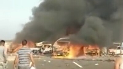 Egypt Accident: Images posted on social media showed an overturned lorry lying across the fast lane on charred tarmac.