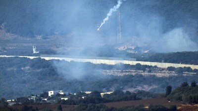 Israel-Hamas War: Flares are fired from northern Israel over the southern Lebanese border village of Aita al-Shaab. (AFP) Israel-Hamas War: Flares are fired from northern Israel over the southern Lebanese border village of Aita al-Shaab. (AFP)