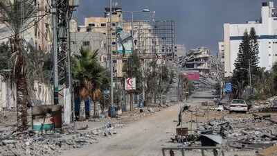 Destroyed buildings caused by the ongoing Israeli airstrikes on Gaza City, Saturday, Oct. 28, 2023. (AP) Destroyed buildings caused by the ongoing Israeli airstrikes on Gaza City, Saturday, Oct. 28, 2023. (AP)