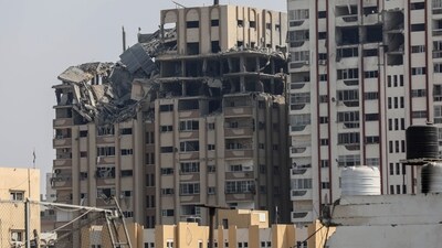 Israel-Hamas War: Damage to buildings caused by the ongoing Israeli airstrikes on Gaza City. (AP) Israel-Hamas War: Damage to buildings caused by the ongoing Israeli airstrikes on Gaza City. (AP)