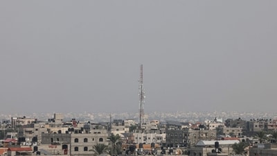Israel-Hamas War: An antenna of a communications tower that relays phone and internet signals is pictured in Rafah, in the southern Gaza Strip. (AFP) Israel-Hamas War: An antenna of a communications tower that relays phone and internet signals is pictured in Rafah, in the southern Gaza Strip. (AFP)
