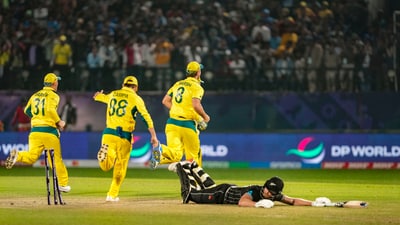 Australia defeated New Zealand by five runs in ODI 27 of the ongoing 2023 World Cup, in Dharamshala on Saturday (PTI) Australia defeated New Zealand by five runs in ODI 27 of the ongoing 2023 World Cup, in Dharamshala on Saturday (PTI)