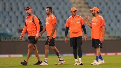 Indian coach Rahul Dravid with Rohit Sharma and Ravichandran Ashwin during a practice session ahead of the ICC Men's Cricket World Cup 2023 match between India and England (PTI) Indian coach Rahul Dravid with Rohit Sharma and Ravichandran Ashwin during a practice session ahead of the ICC Men's Cricket World Cup 2023 match between India and England (PTI)