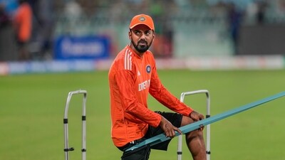Lucknow: India's KL Rahul during a practice session ahead of the ICC Men's Cricket World Cup 2023 match between India and England (PTI)