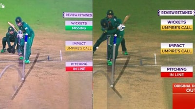 The two different results of ball-tracking in LBW appeal against Rassie van der Dussen The two different results of ball-tracking in LBW appeal against Rassie van der Dussen