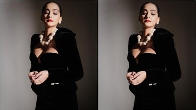 Lastly, Sonam chose siren red lip shade, winged eyeliner, feathered brows, subtle eye shadow, mascara on the lashes, blushed cheekbones, beaming highlighter, and a sleek centre-parted bun for the glam picks. (Instagram) Lastly, Sonam chose siren red lip shade, winged eyeliner, feathered brows, subtle eye shadow, mascara on the lashes, blushed cheekbones, beaming highlighter, and a sleek centre-parted bun for the glam picks. (Instagram)