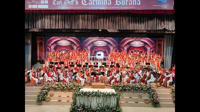 The orchestra performing in Lucknow on Saturday (HT Photo)