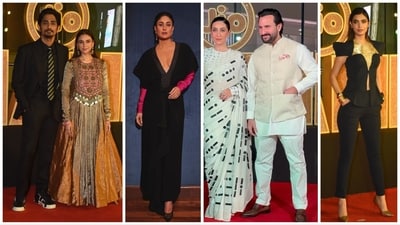 Siddharth with Aditi Rao Hydari, Kareena Kapoor, Karisma Kapoor and Saif Ali Khan and Diana Penty at JIO MAMI Mumbai Film Festival 2023. (Varinder Chawla) Siddharth with Aditi Rao Hydari, Kareena Kapoor, Karisma Kapoor and Saif Ali Khan and Diana Penty at JIO MAMI Mumbai Film Festival 2023. (Varinder Chawla)
