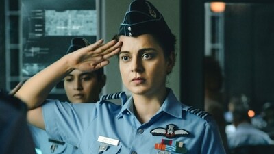 Kangana Ranaut in a still from Tejas. Kangana Ranaut in a still from Tejas.