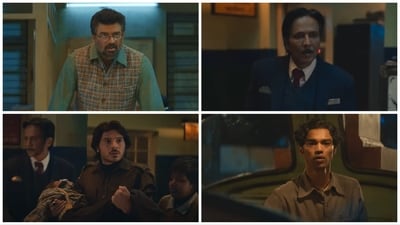 R Madhavan, Kay Kay Menon, Babil Khan and Divyendu in stills from The Railway Men teaser. R Madhavan, Kay Kay Menon, Babil Khan and Divyendu in stills from The Railway Men teaser.