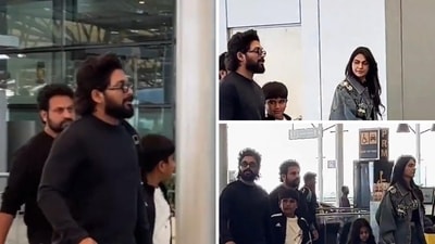 Allu Arjun was spotted at the airport with his family. Allu Arjun was spotted at the airport with his family.