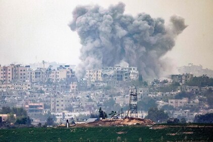 This picture taken from a position along the border with the Gaza Strip near Israel's southern city of Sderot on October 27, 2023 shows a smoke plume ascending following Israeli bombardment over the northern Gaza Strip. (AFP) This picture taken from a position along the border with the Gaza Strip near Israel's southern city of Sderot on October 27, 2023 shows a smoke plume ascending following Israeli bombardment over the northern Gaza Strip. (AFP)