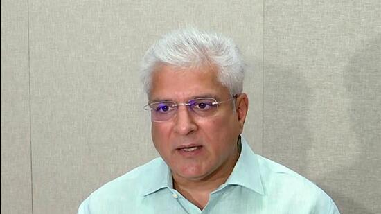 Delhi transport minister Kailash Gahlot addresses a press conference in New Delhi on Saturday. (ANI)