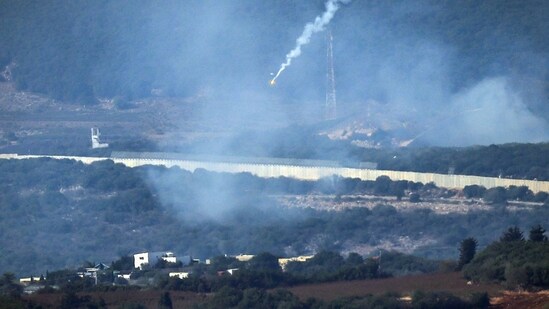 Israel-Hamas War: Flares are fired from northern Israel over the southern Lebanese border village of Aita al-Shaab. (AFP)