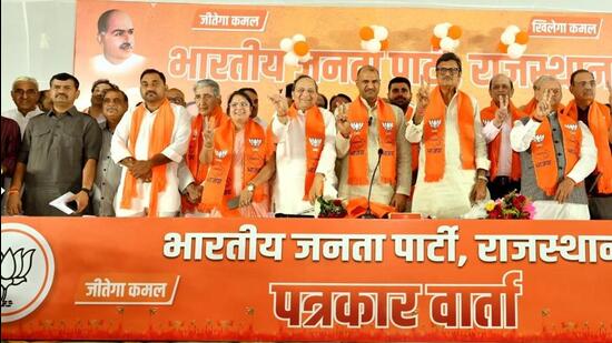 Rajasthan BJP incharge Arun Singh, the party’s state president CP Joshi and leader of opposition Rajendra Rathore welcomed the former Congress leaders and ex bureaucrats to the saffron party in Jaipur on Saturday.