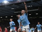Manchester City's Norwegian striker #09 Erling Haaland celebrates after scoring the opening goal Manchester City's Norwegian striker #09 Erling Haaland celebrates after scoring the opening goal