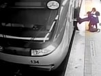 In this image from surveillance video aired by Iranian state television, women pull 16-year-old Armita Geravand from a train car on the Tehran Metro on October 1.