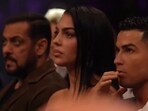 Salman Khan, Cristiano Ronaldo and Georgina Rodríguez at a match in Saudi Arabia. Salman Khan, Cristiano Ronaldo and Georgina Rodríguez at a match in Saudi Arabia.
