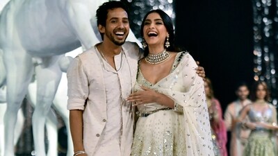 Sonam Kapoor wore a graceful ivory Anarkali suit from Abhinav Mishra's 'Reflections' collection reflecting the designers signature floral patterns, Gold Gota and the couturier's signature mirrorwork. (ANI) Sonam Kapoor wore a graceful ivory Anarkali suit from Abhinav Mishra's 'Reflections' collection reflecting the designers signature floral patterns, Gold Gota and the couturier's signature mirrorwork. (ANI)