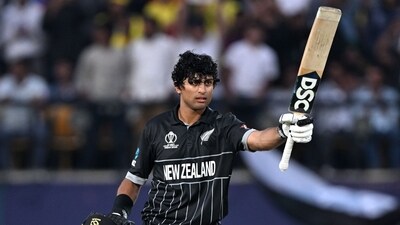New Zealand's Rachin Ravindra celebrates after scoring a century (AFP) New Zealand's Rachin Ravindra celebrates after scoring a century (AFP)