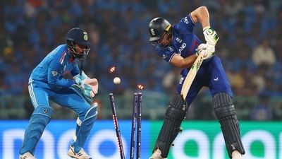 England's Jos Buttler is bowled out by India's Kuldeep Yadav (REUTERS)