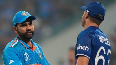 Rohit Sharma shakes hands with Jos Buttler after India won their ICC Men's Cricket World Cup match against England in Lucknow (AP) Rohit Sharma shakes hands with Jos Buttler after India won their ICC Men's Cricket World Cup match against England in Lucknow (AP)