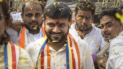 Mumbai, India - Oct. 29, 2023: AICC member, in-charge of NSUI Kanhaiya Kumar and president of Mumbai Congress Varsha Gaikwad at vikorli to intraction with students of NSUI in Mumbai, India, on Sunday, October 29, 2023. (Photo by Satish Bate/ Hindustan Times) (Hindustan Times) Mumbai, India - Oct. 29, 2023: AICC member, in-charge of NSUI Kanhaiya Kumar and president of Mumbai Congress Varsha Gaikwad at vikorli to intraction with students of NSUI in Mumbai, India, on Sunday, October 29, 2023. (Photo by Satish Bate/ Hindustan Times) (Hindustan Times)