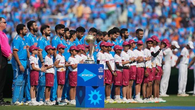 Indian players stand for the national anthem before the start of the ICC Men's World Cup 2023 match (PTI) Indian players stand for the national anthem before the start of the ICC Men's World Cup 2023 match (PTI)