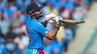 Virat Kohli reacts as he walk back to pavilion after losing his wicket during the ICC Men's Cricket World Cup 2023 match between India and England. (PTI) Virat Kohli reacts as he walk back to pavilion after losing his wicket during the ICC Men's Cricket World Cup 2023 match between India and England. (PTI)