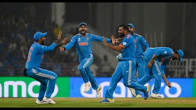 Team India celebrate during the match at Ekana Stadium. (Deepak Gupta)