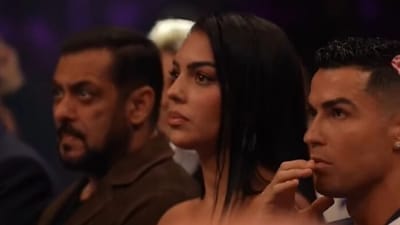 Salman Khan, Cristiano Ronaldo and Georgina Rodríguez at a match in Saudi Arabia. Salman Khan, Cristiano Ronaldo and Georgina Rodríguez at a match in Saudi Arabia.
