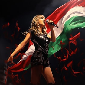 In edited image Swift is embracing a Palestinian flag (@lilyscanlon10) In edited image Swift is embracing a Palestinian flag (@lilyscanlon10)