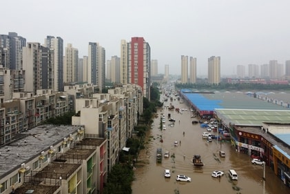 A flooded road in Zhengzhou, China in July 2021. (Reuters)