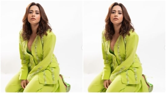 In sleek silver earrings and green stilettos, Nushrratt further accessorised her look for the day. "Sunday – POP," the actor captioned her pictures.&nbsp;(Instagram/@nushrrattbharuccha)