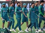 Pakistan captain Babar Azam (L) attends a practice session at the Eden Gardens. Pakistan captain Babar Azam (L) attends a practice session at the Eden Gardens.