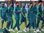 Pakistan's captain Babar Azam (L) attends a practice session at the Eden Gardens in Kolkata on October 30, 2023, on the eve of their 2023 ICC Men's Cricket World Cup Pakistan's captain Babar Azam (L) attends a practice session at the Eden Gardens in Kolkata on October 30, 2023, on the eve of their 2023 ICC Men's Cricket World Cup