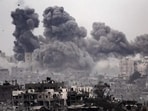 Smoke rising from the Gaza Strip due to Israeli bombardment on October 29. (AFP Photo)
