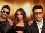 Karan Johar with Deepika Padukone and Ranveer Singh on Koffee With Karan.