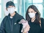 Song Joong Ki with his wife Katy Louise Saunders at airport.
