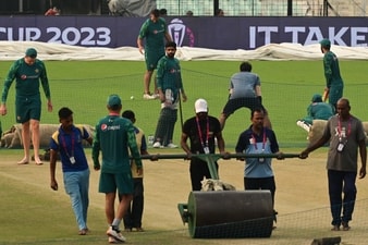 Pakistan captain Babar Azam having a look at the Eden Gardens pitch in Kolkata (HT file image/Samir Jana) Pakistan captain Babar Azam having a look at the Eden Gardens pitch in Kolkata (HT file image/Samir Jana)