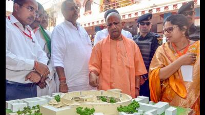 Chief minister Yogi Adityanath reviews the progress in the ongoing work of Vindhya Corridor project around the Maa Vindhyavasini temple, in Mirzapur on Monday. (ANI Photo) Chief minister Yogi Adityanath reviews the progress in the ongoing work of Vindhya Corridor project around the Maa Vindhyavasini temple, in Mirzapur on Monday. (ANI Photo)