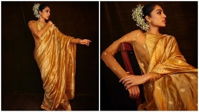 Sobhita Dhulipala, once more, captivated her fans with her elegance and poise while making a stunning appearance on the red carpet at a recent award ceremony. She draped a tissue saree from the most recent designer collection by Masaba Gupta, leaving a lasting impression on all who saw her. (Instagram/@sobhitad) Sobhita Dhulipala, once more, captivated her fans with her elegance and poise while making a stunning appearance on the red carpet at a recent award ceremony. She draped a tissue saree from the most recent designer collection by Masaba Gupta, leaving a lasting impression on all who saw her. (Instagram/@sobhitad)